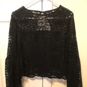 long sleeve black lace crop top